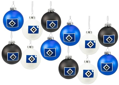 Hamburger SV HSV Christbaumkugeln 12-teilig Weihnachtskugeln 100% Glas Weihnachten Deko für Tannenbaum