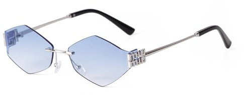 TYUVIVO Sechseckige randlose Sonnenbrille für Damen und Herren, mit blauem Farbverlauf, polygonaler Metallrahmen, Sonnenbrille für Herren, C8, Einheitsgröße