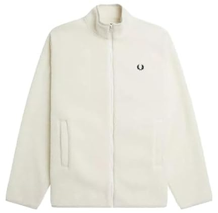 Fred Perry Borg M6671 Herren Fleecejacke mit Reißverschluss, Ecru, Creme, Größe XXL