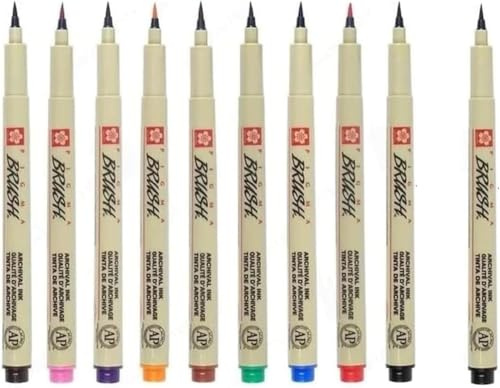 Pigma Micron Sakura Bürste, 9 Farben, 10 Stück