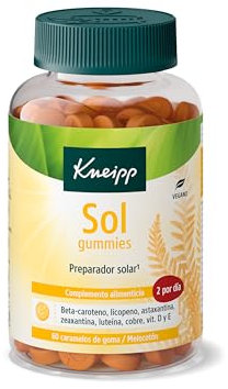 Kneipp Sol Gummies; Vitamina E y Cobre; Carotenoides; Fotoprotección; Protege del Estrés Oxidativo; Prepara la Piel para Tomar el Sol; Sabor Melocotón; 60 uds
