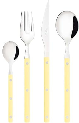 BUGATTI, Allegra, Set Posate 24 pezzi in Acciaio Inox 18/10, Set Posate 6 persone composto da 6 cucchiai, 6 forchette, 6 coltelli e 6 cucchiaini in scatola regalo litografata Gallery (Giallo Drago)