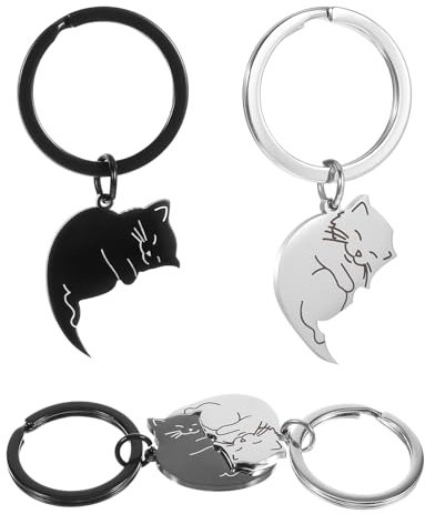 Xinjoduz Katzen Paar Schlüsselanhänger, Partner Schlüsselanhänger Katze Paare, Schwarz und Weiß Personalisiert Edelstahl Geschenke für Katzenliebhaber Freund Freundin Jahrestag Geburtstag Hochzeit