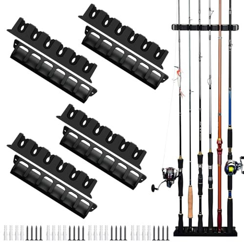 Shackcom 4Stück Rutenständer Angelruten Angelrutenstände Angelrutenhalter Wand Vertikale/Horizontale Angelrutenhalter für die Wandmontage A schwarz-Vertikaler Rutenständer zur 6 Ruten