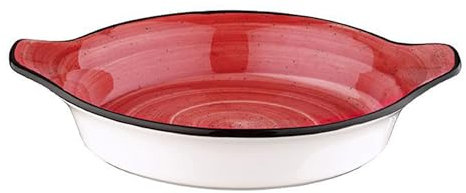 Set de 12 Plats à gratin Ovales avec anses SISILIA, assiettes et moules avec bordure noir pour servir du pâtisserie et viandes ou poissons rôtis en porcelaine rouge - Dimension: 24,5 x 20.5 x 5 cm