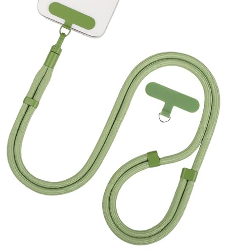 Segus Handykette Universal, 1 Stück 7mm Handy Band zum Umhängen, Handykette Grün, mit Robuste Haken und 2 Stück Pad, Verstellbar und Abnehmbar, Handy Schnur für Standard Handyhülle