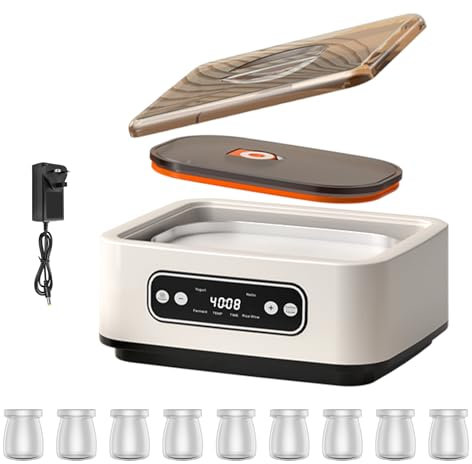 1600ml New Yogurt Maker, Temperature Adjustable Yogurt Maker, with LED Display & Timer, Multi-Function Electric Yogurt Machine with 9 Jars, Health Gifts for Home Kitchen Fitness