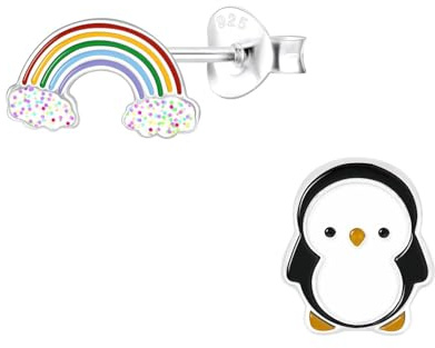 Monkimau Mädchen Ohrringe Regenbogen | Ohrstecker aus 925 Sterling Silber | Kinderohrringe hypoallergen