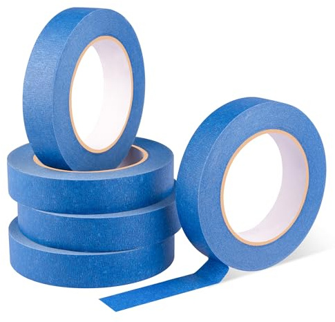 ZenBeya Nastro coprente blu per pittura, 5 rotoli/confezione, nastro multi superficie per pittori per linee di vernice affilate, nastro adesivo premium a bassa adesività per decorare acquerelli su