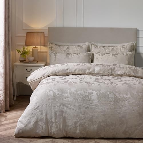 Catherine Lansfield Opulent Jacquard Super King Duvet Cover Set with Pillowcases Champagne Gold