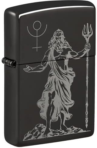 Zippo Windproof Lighter, God Pluto High Polish Black, Photo Image, Refillable, Reusable, Windproof Design, Gift Box, Made in USA