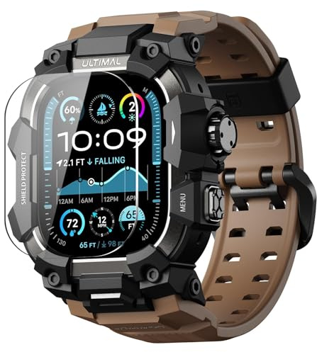 ULTIMAL Custodia robusta con cinturino per Apple Watch Ulltra 3/Ultra 2/Ultra, compatibile con cinturini Apple Watch da 49 mm, di grado militare, antiurto, per cinturino iWatch da uomo (49 mm, marrone