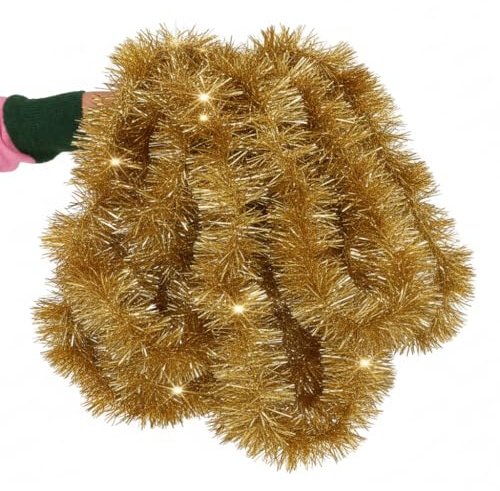 10m Gold Chunky Tinsel – 10 Metres Sparkly Xmas Garland for Christmas Tree Decorations, Home & Office Christmas Décor UK