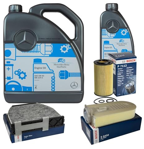 EISENFELS Inspektionspaket enthält 6 Liter Motoröl MB 5W-40 229.5 Ölfilter Luftfilter Innenraumfilter Verschlussschraube kompatibel mit C-Klasse W204 E-Klasse W212 GLK-Klasse X204 220 CDI 4matic