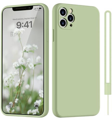 HGH für iPhone 11 Pro Max Hülle Silikon mit Lanyard, Matcha-Grün | Handyhülle für iPhone 11 Pro Max Dünn Rundumschutz mit Microfiber-Innenfutter Kratzfest Schutzhülle Case 6.5