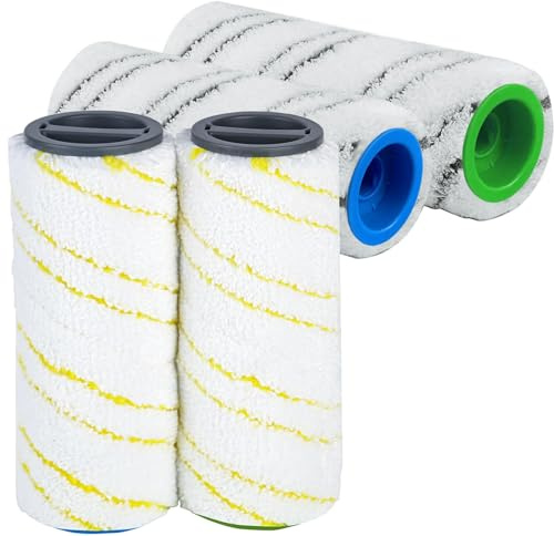 4 Stück Walzenset für Karcher FC7 FC3 FC5 EWM2 Staubsaugerbürste, Mikrofaser Rollen für Karcher Bodenreiniger 2.055-007.0/2.055-006.0 (Gelb + Grau)