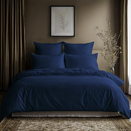 Lavea® Bettwäsche Set, 1 Bettbezug, 2 Kissenbezüge, Navy | 100% Baumwolle – Weiche Baumwolle Bettwäsche mit Bettbezug & Kissenbezug, OEKO-TEX® zertifiziert, Serie Jasmin