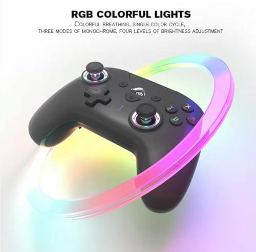 Manette Sans Fil pour Nintendo Switch / OLED / Lite et PC - Contrôleur Gaming Bluetooth avec Joysticks LED RGB, Gyroscope 6 Axes, Double Vibration et Fonction Turbo - Design Ergonomique Noir N-SW