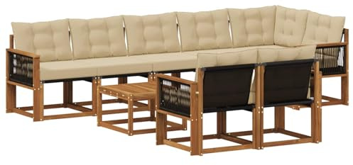 vidaXL Outdoor-Sofagarnitur mit Kissen 9 pcs Natur und Beige, Gartenlounge, modernes Sofa für draußen, bequemes Terrassenmöbel, stylisches Sitzset