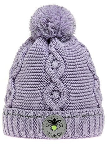 Twinkle Kid - Kinder Reflektor Mütze - Leuchtbommel Wintermütze Pastel Lilac Flieder 54/56