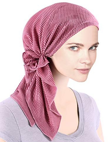 Bella Scarf Plisse Chemo Hut Turban Kopftücher vorgebundene Kopfbedeckung Bandana Tichel für Krebs, 04 - Plisse Rose Pink (Plisse Satin), Einheitsgröße