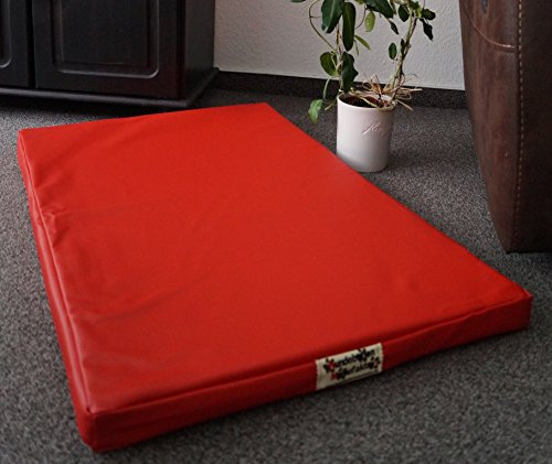 Hundebettenmanufaktur Hundematratze Hundebett Kunstleder Schaumstoff 5 cm Verschiedene Größen und Farben wählbar (120 cm X 80 cm, rot)