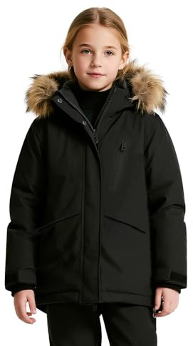 wantdo Girl's Winter Coat Windbreaker Snow Ski Jacket Warm Outdoor Rain Jacket Kids Coats Black Size 14-16