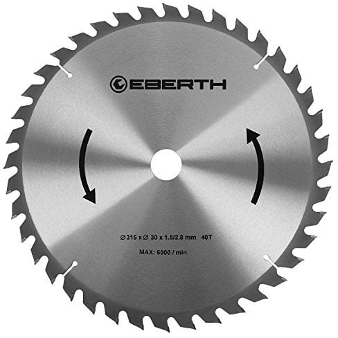 EBERTH Lame de Scie Circulaire en Acier avec Dents en Carbure pour la Coupe du Bois (Diamètre 315mm, Alésage 30mm, Épaisseur de la Lame 1.8mm, Largeur de Coupe 2.8mm, 40 Dents, RPM Max. 6000)
