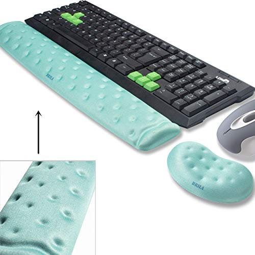 BRILA Handballenauflage – Ergonomisch Memory-Schaum Handgelenkstütze für PC Gaming Computer Laptop Arbeit - Massieren von Löchern Design wrist rest (Aquamarine Bundle)