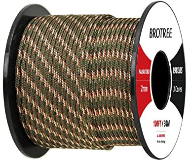 Brotree 2mm Paracord 3 Hebras 30M 100% Nylon Cuerda de Paracaídas para Al Aire Libre, Artesanía, Bricolaje - 90kg Carga de Rotura (Camuflaje Verde)