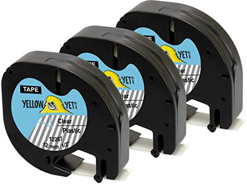 Yellow Yeti 3 Schriftbander 12267 16951 S0721550 schwarz auf transparent, Kunststoff, 12mm x 4m Etikettenband kompatibel für LetraTag LT-100H LT-100T LT-110T QX50 XR XM 2000 Plus Etikettendrucker