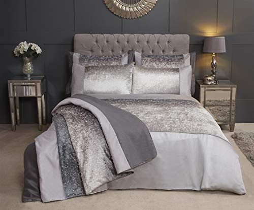 Olivia Rocco Duvet Cover Aurora Velvet Sparkle Duvet Quilt Set Luxe Bedding Collection, Silver, King