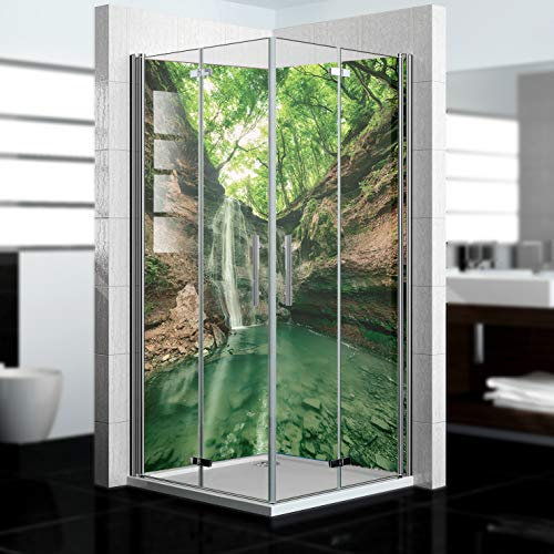 dedeco Alu Duschrückwand mit Wasserfall Motiv V5-2 x 90x200 cm - Perfekt als Badrückwand zum Fliesenersatz, passend für viele Bäder als Dekorwand aus hochwertigem Aluminium - Made in Germany