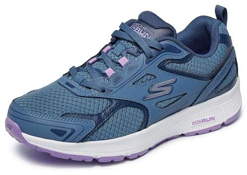 Skechers Women's Go Run Consistent Slip On Trainers, Blue Leather Purple Trim, 5 UK