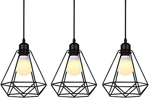 Chao Zan 3 Stück -LED Deckenleuchte Schwarz Draht Drahtlampe Retro Vintage Hängeleuchte Pendelleuchte Deckenbeleuchtung E27 Fassung für Esstisch, Schlafzimmer,Kaffee-Bar.