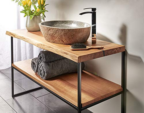 SPONHOLZ Waschtischplatte Eiche massiv Baumkante geölt Holz Aufsatzwaschtisch (120 x 40 cm)