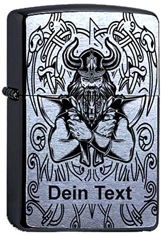 Wikinger Odin Walhalla mit Lasergravur Compatible with Zippo Personalisieren, Valhalla, Thor Sturmfeuerzeug personalisiert
