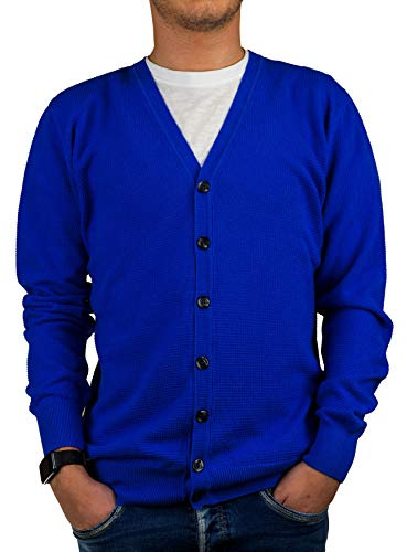 Iacobellis Cardigan Uomo con Maglia Lavorata a Punto Spillo Chiusura Bottoni 100% Cotone Extafine Made in Italy