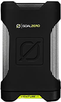 Goal Zero Venture 35 Power bank 9,600 mAh USB A and USB C PD ports waterproof IP67 rated protective rubber sleeve integrated 50 lumen flashlight 3 hour charge time using 18W USB-C Power Delivery port