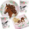 Kit de fête 37 pièces « Chevaux Beautiful » pour anniversaire d'enfant avec 8 enfants : assiettes, gobelets, serviettes et décorations | Ballons Décoration pour enfants Poney Anniversaire Fête à thème