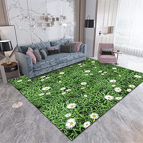 Teppiche Teppich für Balkon Grüner Teppich schöne Doodle Gras Muster Sommer Wohnzimmer Teppich abwaschbarer Teppich waschbare Teppich 200*300cm