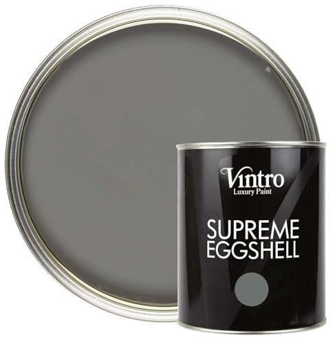 Vintro Paint | Dark Grey Eggshell Paint | for Walls | Wood | Trim | Satin Furniture Paint | 1 Litre (Cloudburst - Dark Grey)