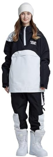 RIUIYELE Skianzug für Damen, Outdoor-Sport, Snowboard-Jacke und Hose, wasserdicht, atmungsaktiv, Schneeanzug, Schwarz, Large