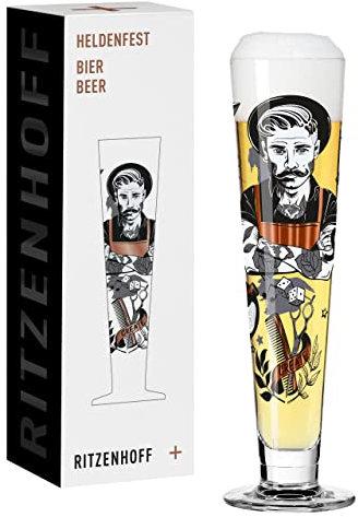 RITZENHOFF 1011009 Bier-Glas 330 ml - Serie Heldenfest, Motiv Nr. 9 - Barber - rund und mehrfarbig - Made in Germany