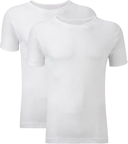 Candid Styles® Pack of 2 Mens Thermal T-Shirt Underwear Baselayer Shirt Short Sleeve Crew Neck Winter Warm Undershirt Vest Top(White,S)
