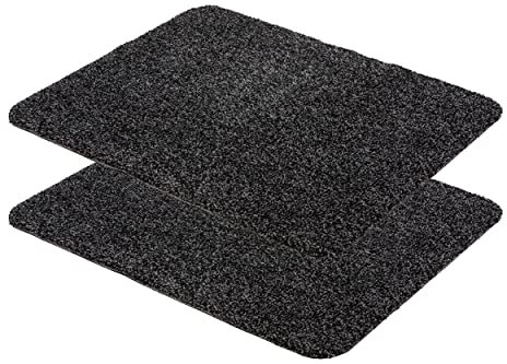 Fußmatte innen waschbar 2er Set 60x75 cm - Schmutzfangmatte Sauberlaufmatte - Fußabstreifer Baumwolle – Entra saugstark – rutschfeste Matte schwarz