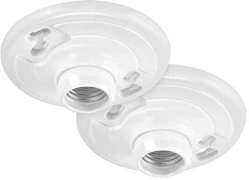 Maxxima Keyless Plastic Lamp Holder - One-Piece Medium Base, E26 Socket Outlet Box Mount, 660W, Ceiling Lighting, Compatible with LED and Incandescent Light Bulbs - 2 Pack