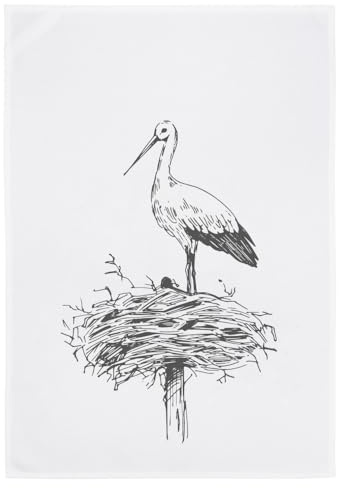 Geschirrtuch weiß, Storch in Grau
