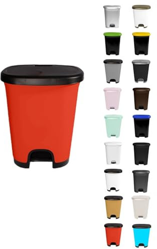 JARDIN202 - Cubo basura plástico moderno | Apertura con pedal | Cubo reciclar | 27 litros (Negro - Rojo)