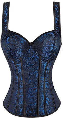 Grebrafan Damen Korsagen Blumendruck Vollbrust Corsage Retro Palast Taillen Korsett Top (EUR(38-40) XL, Dunkelblau)